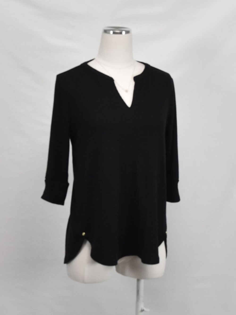🖤 Liz Claiborne Black Split Neck Tunic Top Size Small